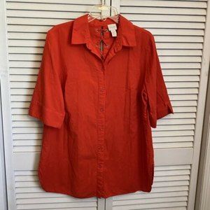 Chicos Womens Blouse Size 2 (L/12) Red Button Front 3/4 Sleeve Criss Cross Back